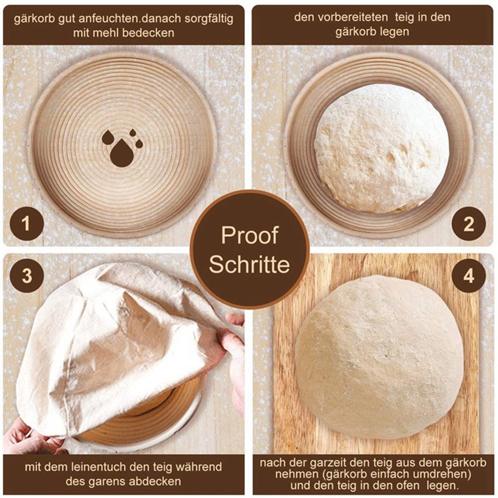 Proofing Basket Banneton - مجموعة مستديرة، 4 سلال خميرة لعجين